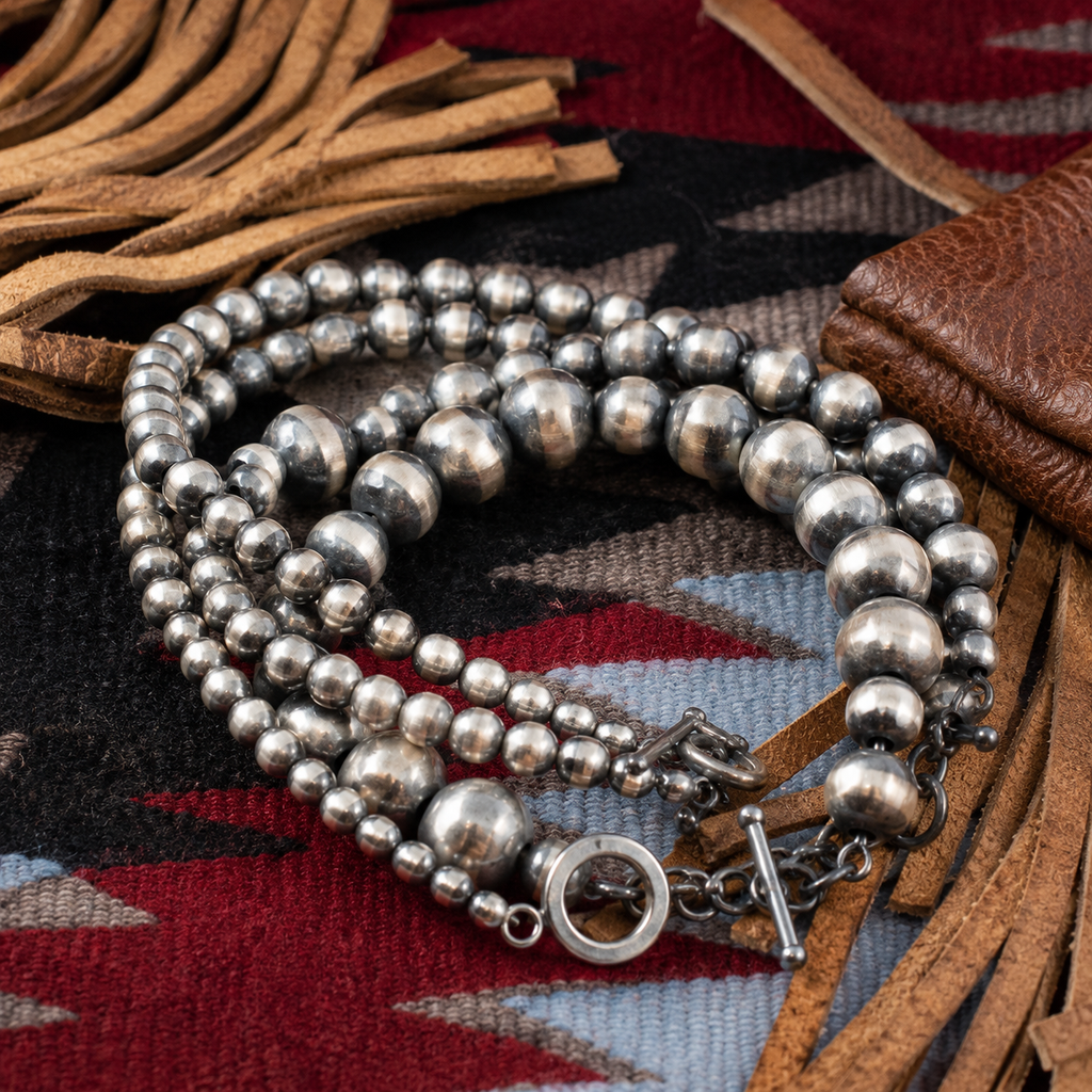 Handmade Navajo Sterling Silver Bead Bracelet