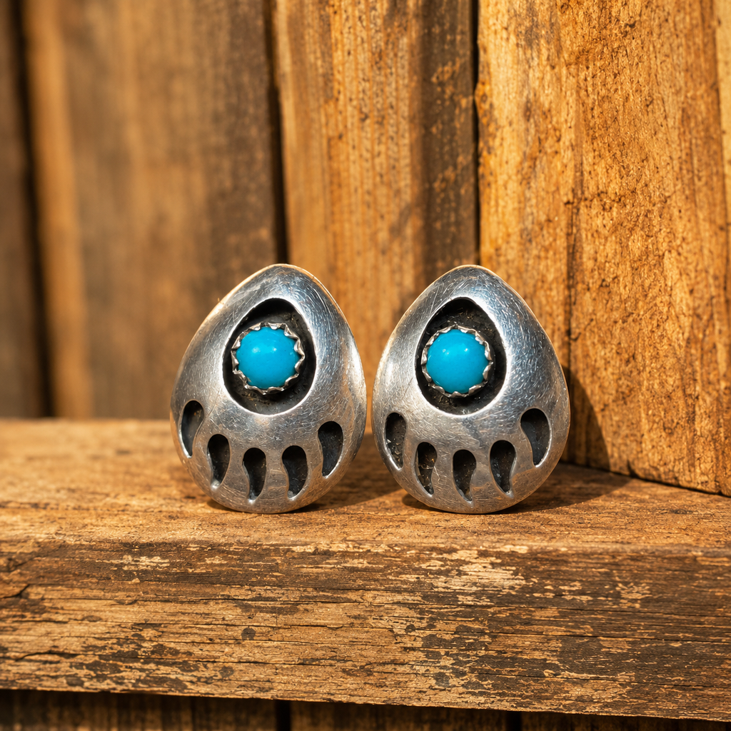 Handmade Navajo Bear Paw Sterling Silver Earrings