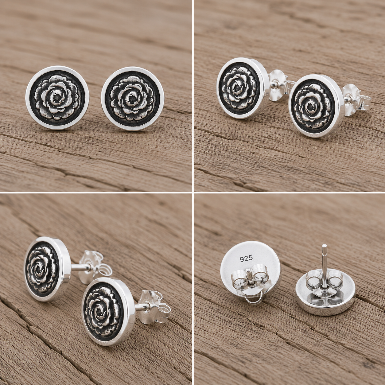 Handmade Sterling Silver Floral Stud Earrings Rose • Sunflower • Sunburst Collection