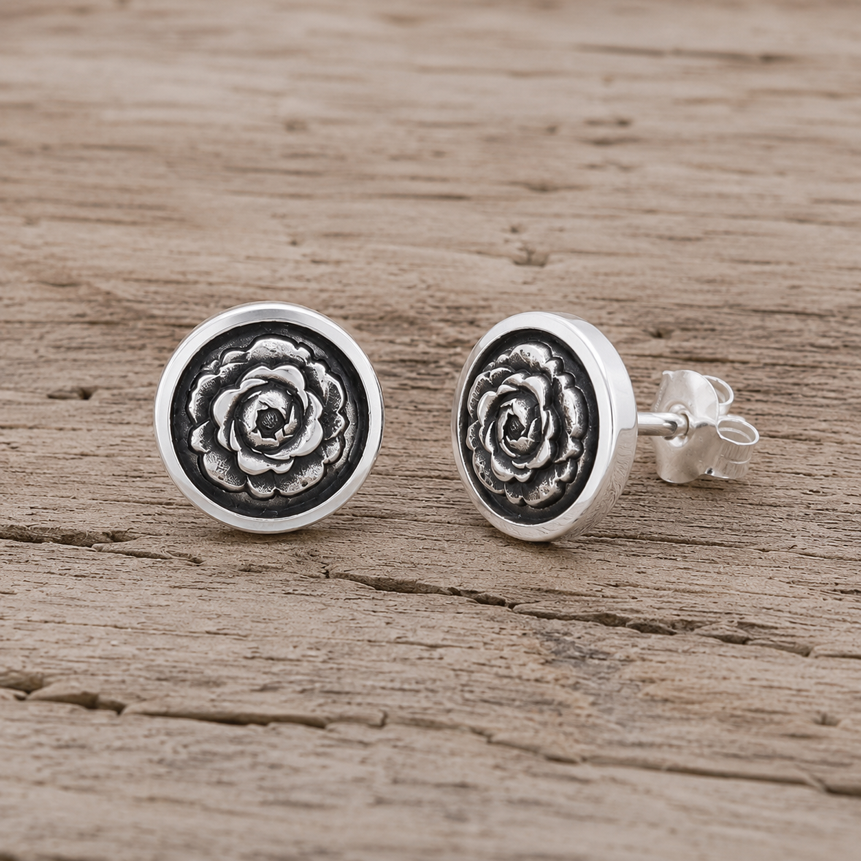 Handmade Sterling Silver Floral Stud Earrings Rose • Sunflower • Sunburst Collection