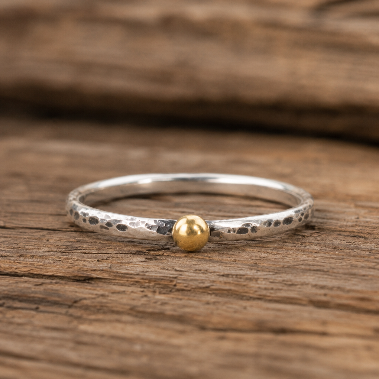 Handmade Sterling Silver Ring with Solid 24K Gold Bead