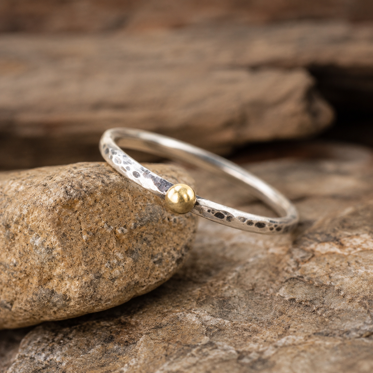Handmade Sterling Silver Ring with Solid 24K Gold Bead