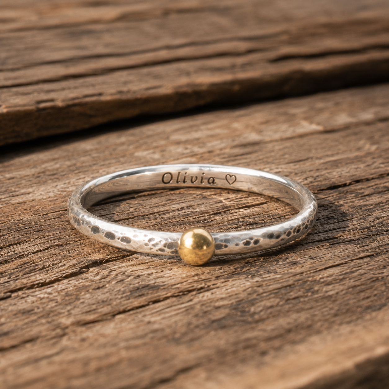 Handmade Sterling Silver Ring with Solid 24K Gold Bead