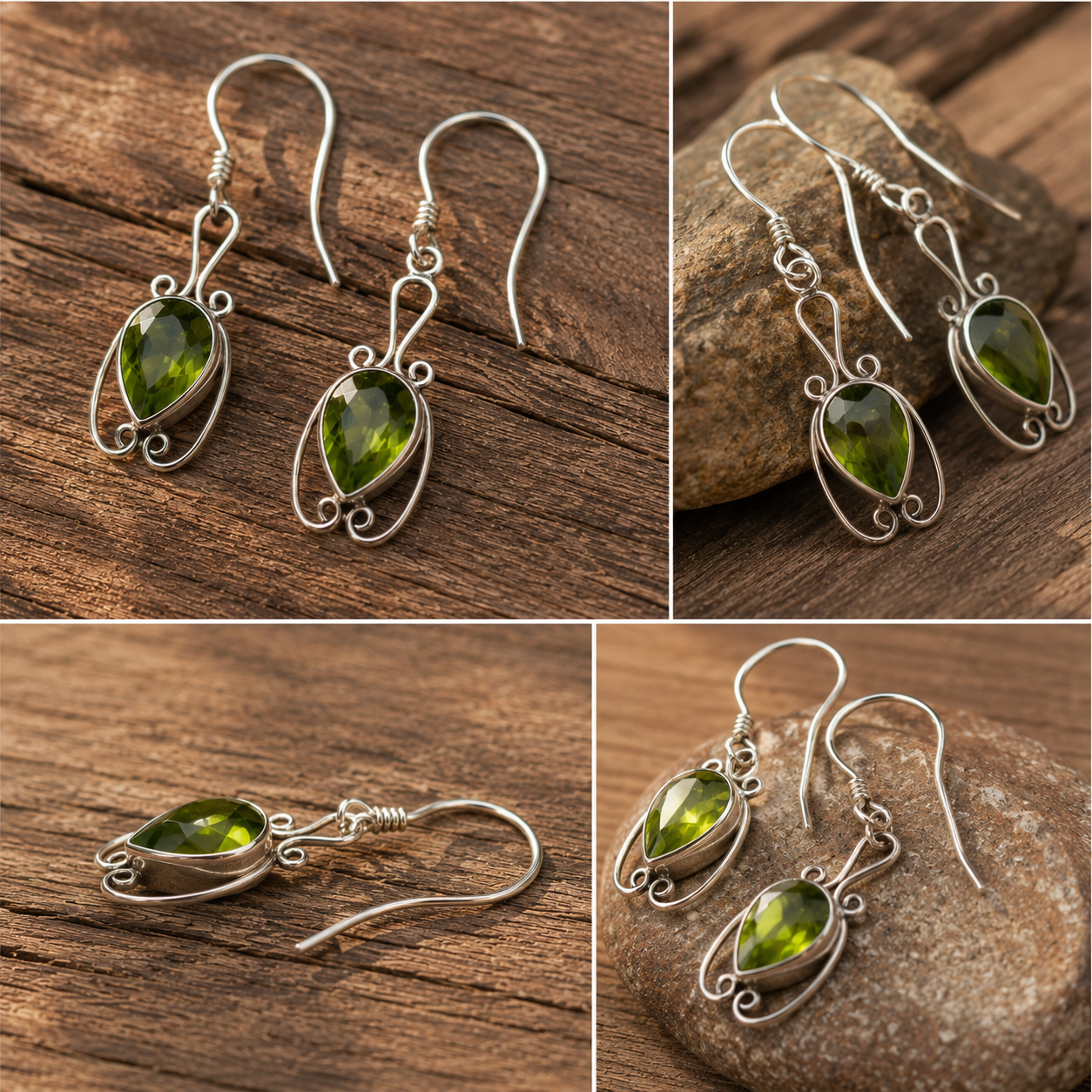 Handmade Bohemian Sterling Silver Peridot Earrings