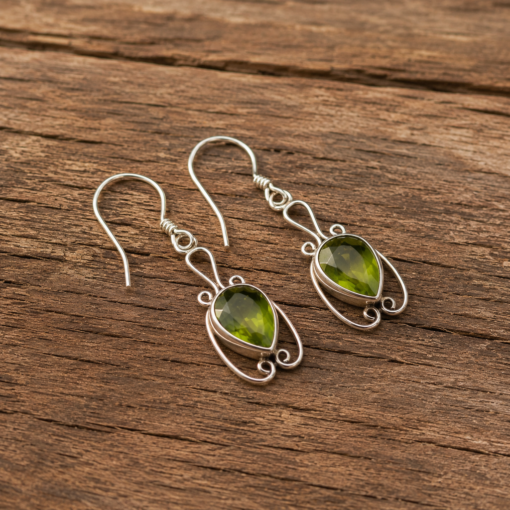 Handmade Bohemian Sterling Silver Peridot Earrings