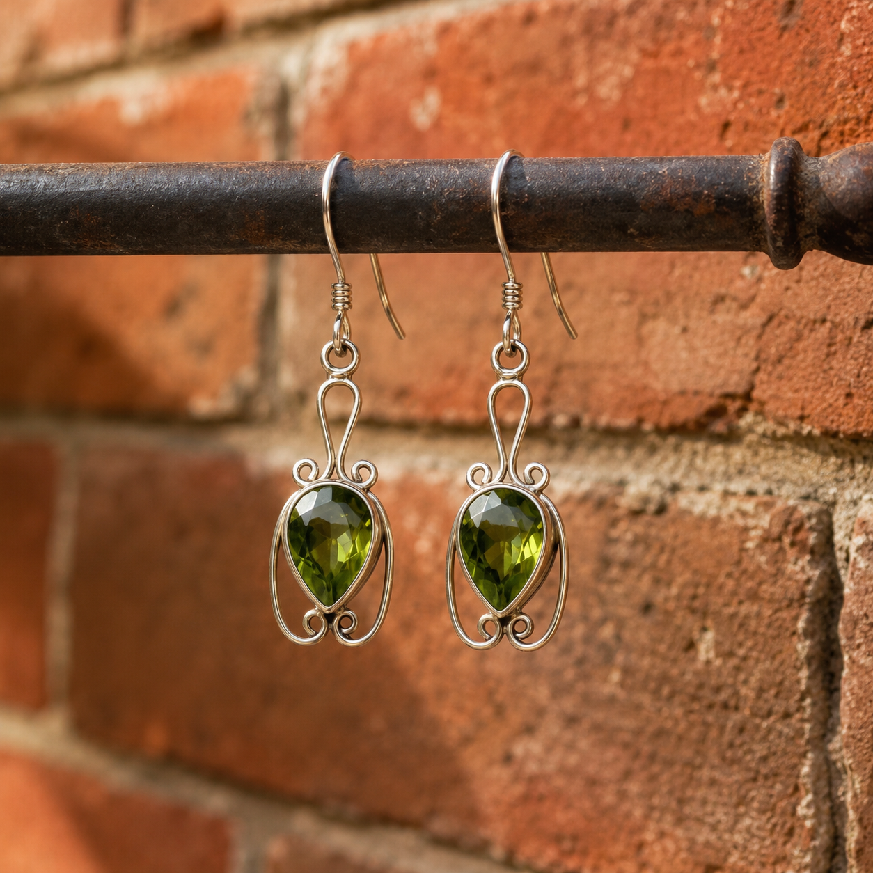 Handmade Bohemian Sterling Silver Peridot Earrings