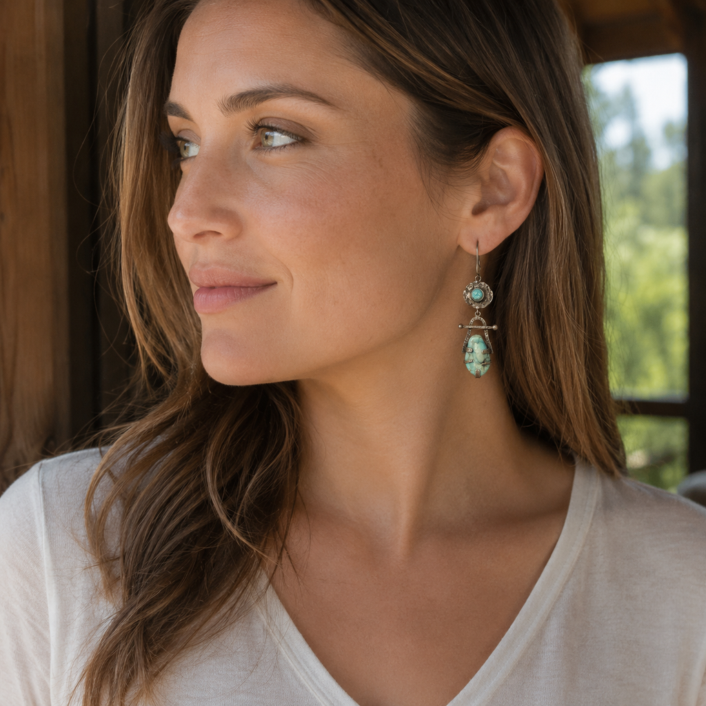 Handmade Hammered Sterling Silver Turquoise Earrings
