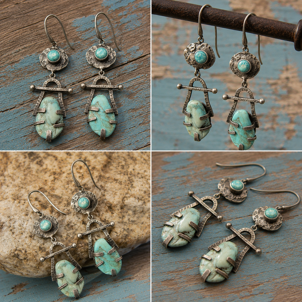 Handmade Hammered Sterling Silver Turquoise Earrings