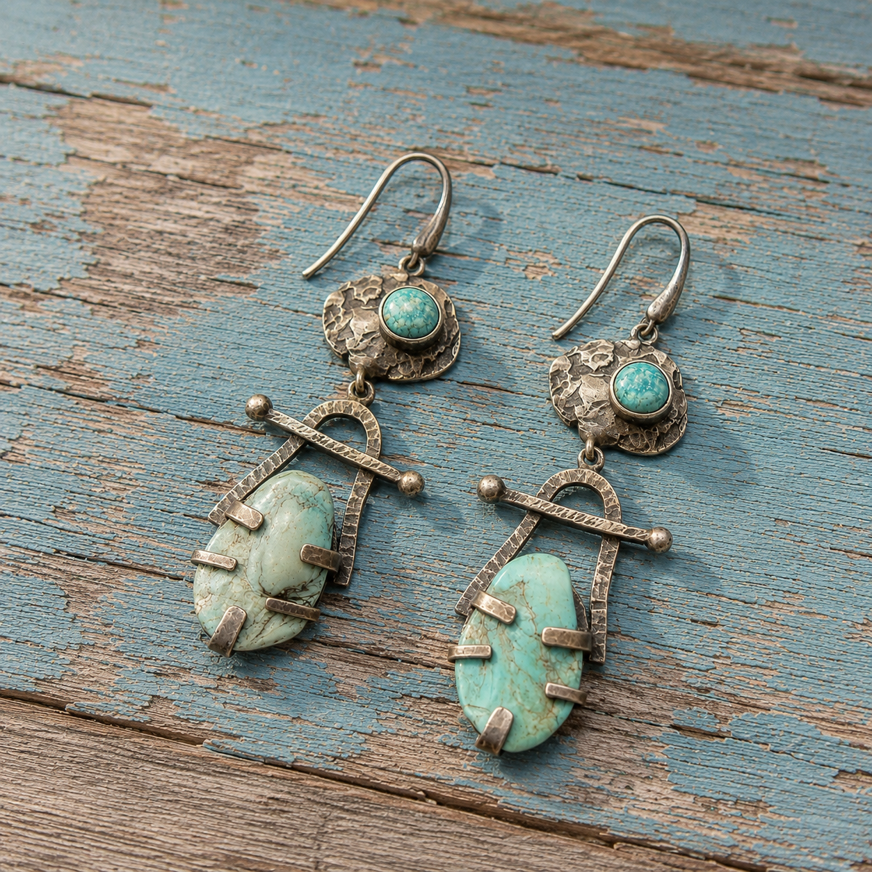 Handmade Hammered Sterling Silver Turquoise Earrings