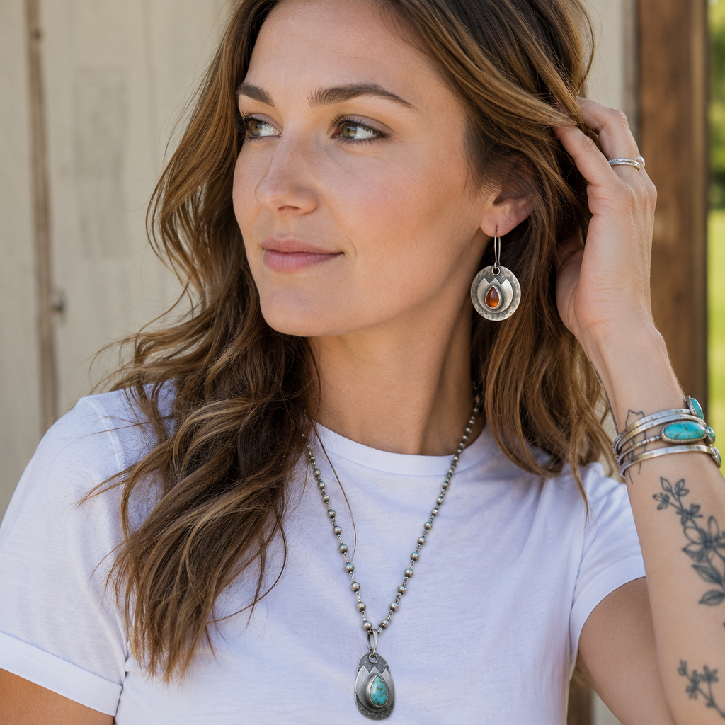 Handmade Hammered Sterling Silver Garnet Earrings