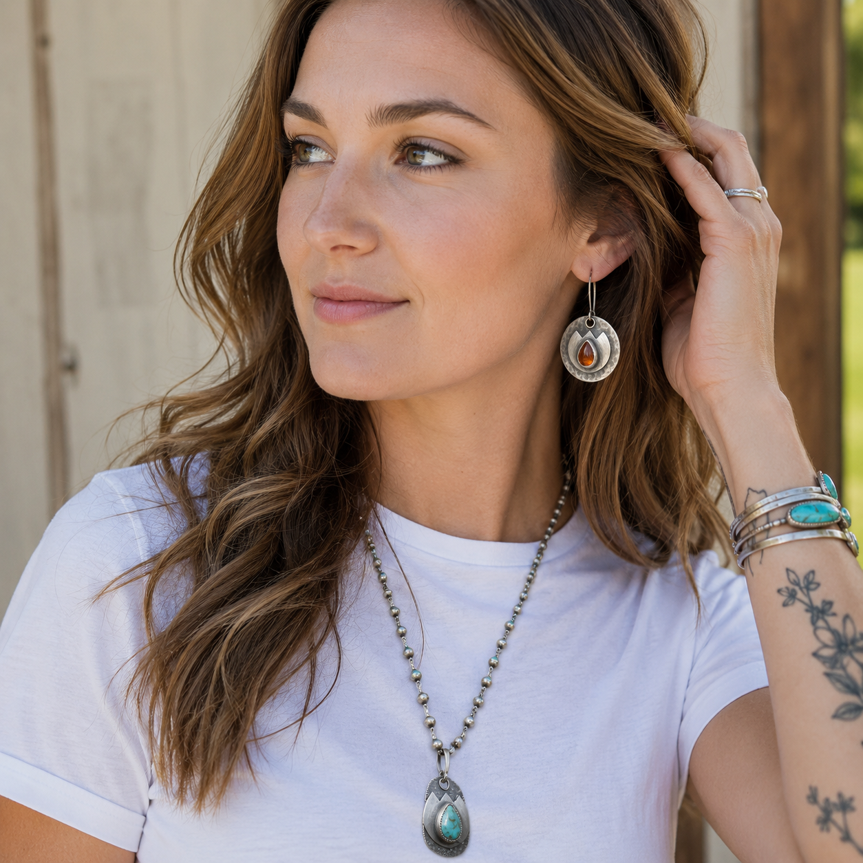 Handmade Hammered Sterling Silver Garnet Earrings