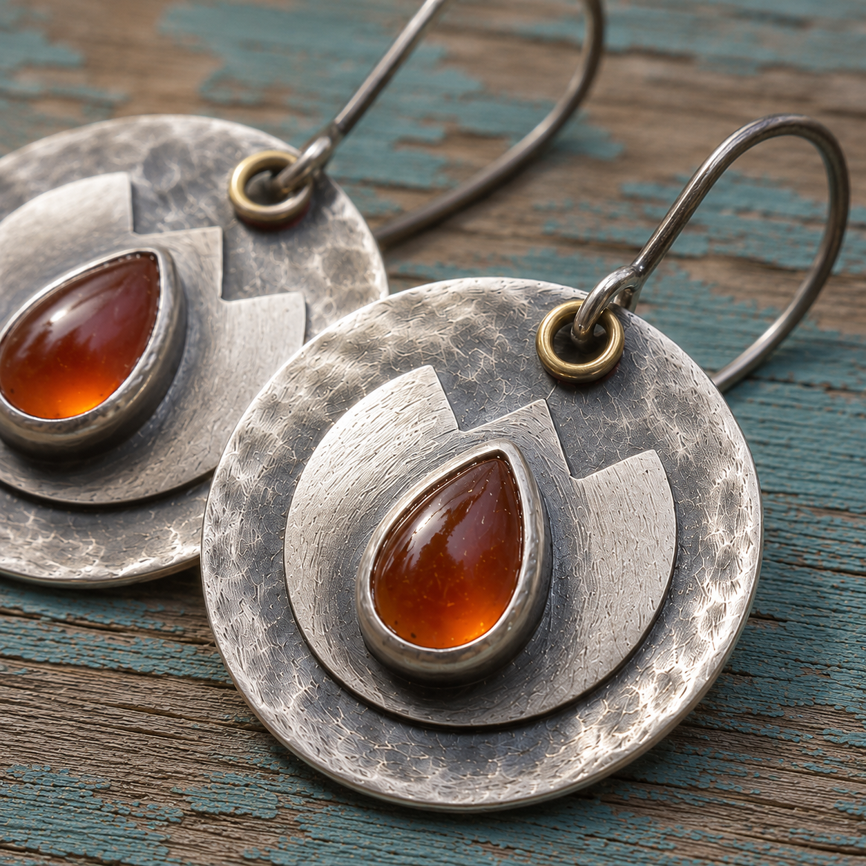 Handmade Hammered Sterling Silver Garnet Earrings