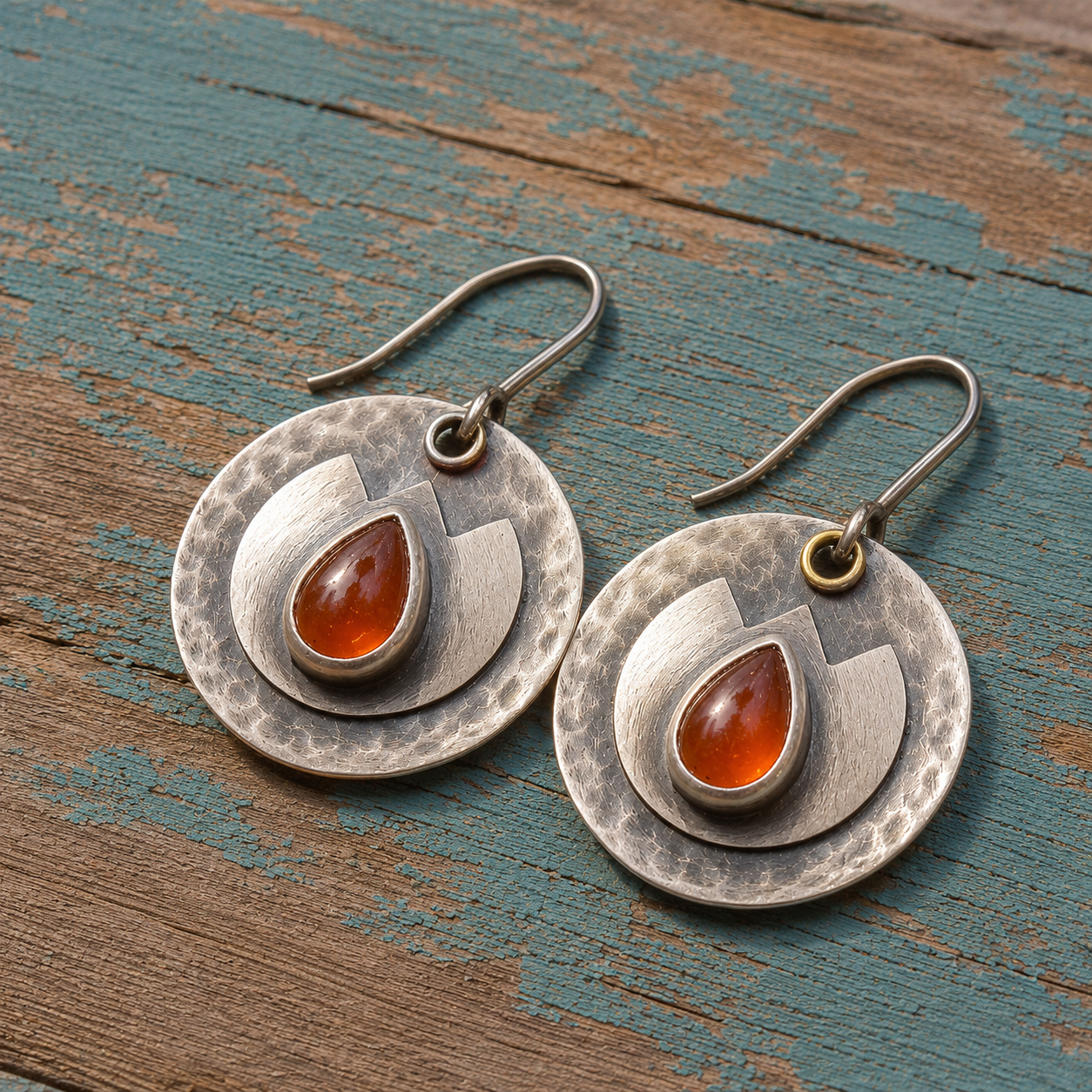 Handmade Hammered Sterling Silver Garnet Earrings