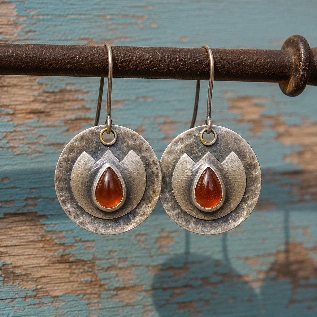 Handmade Hammered Sterling Silver Garnet Earrings