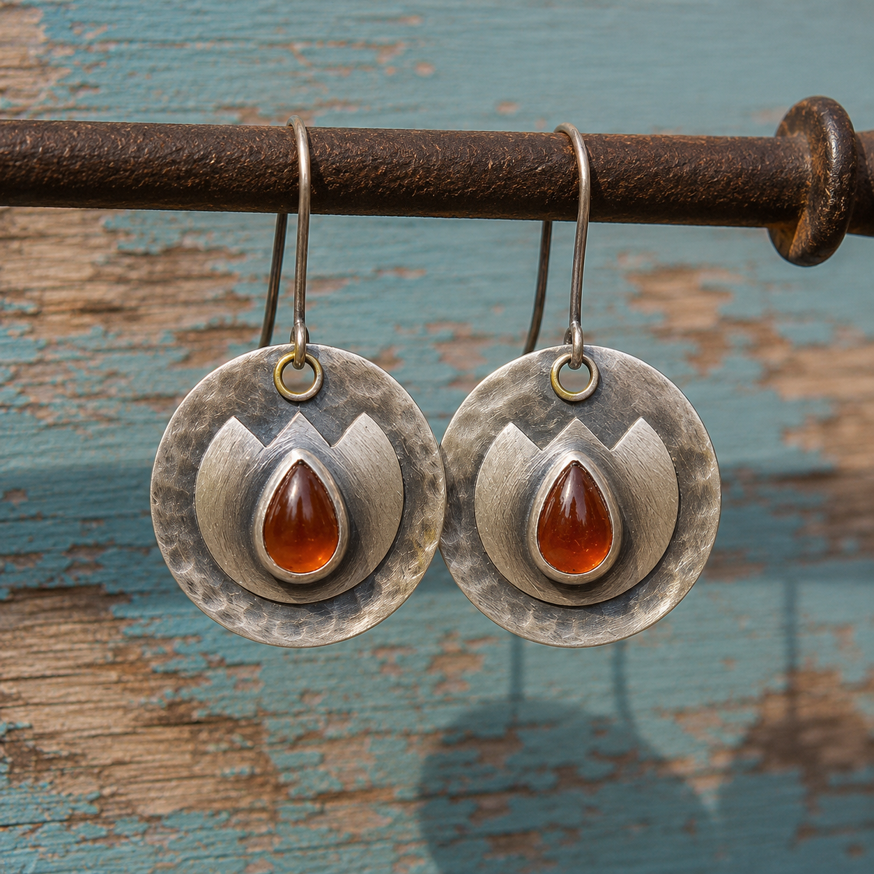 Handmade Hammered Sterling Silver Garnet Earrings