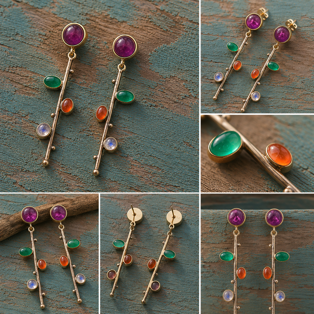 Handmade Sterling Silver Multi-Gemstone Earrings