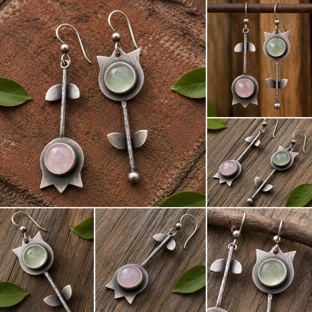 Handmade Oxidized Sterling Silver Agate Earrings