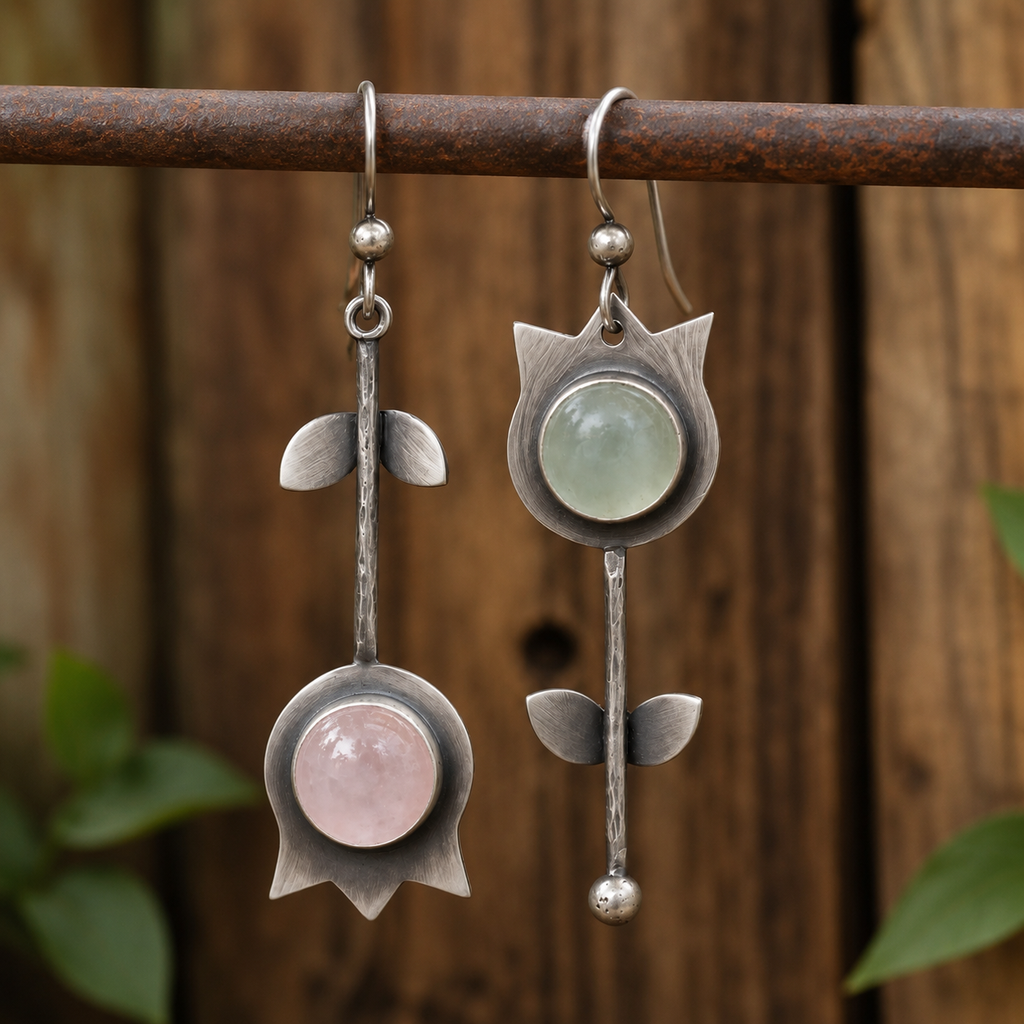 Handmade Oxidized Sterling Silver Agate Earrings
