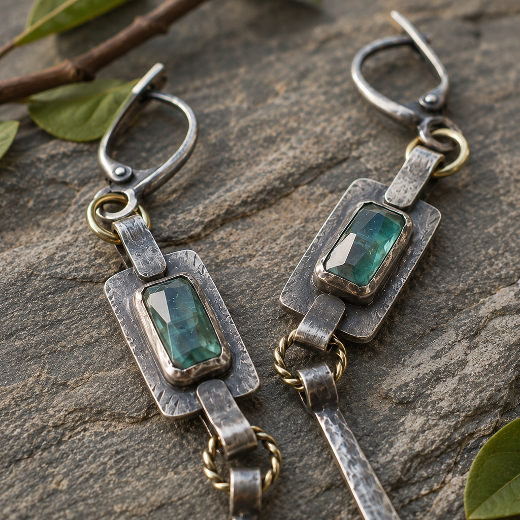 Handmade Oxidized Sterling Silver Apatite Earrings