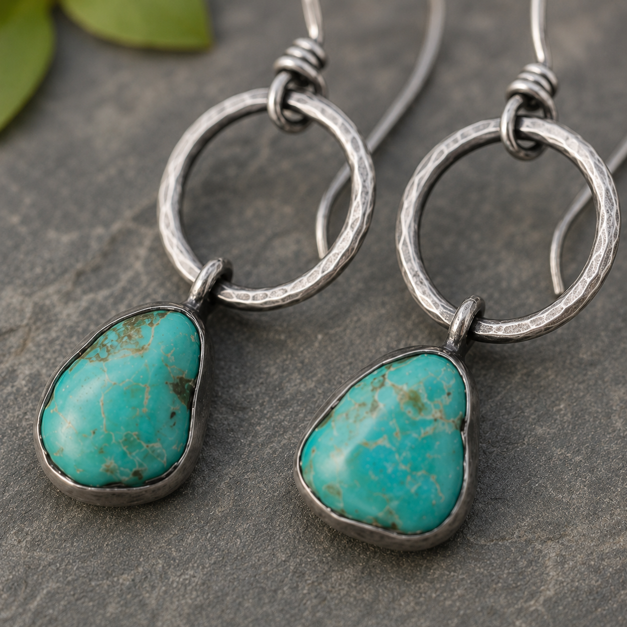 Handmade Oxidized Sterling Silver Turquoise Earrings