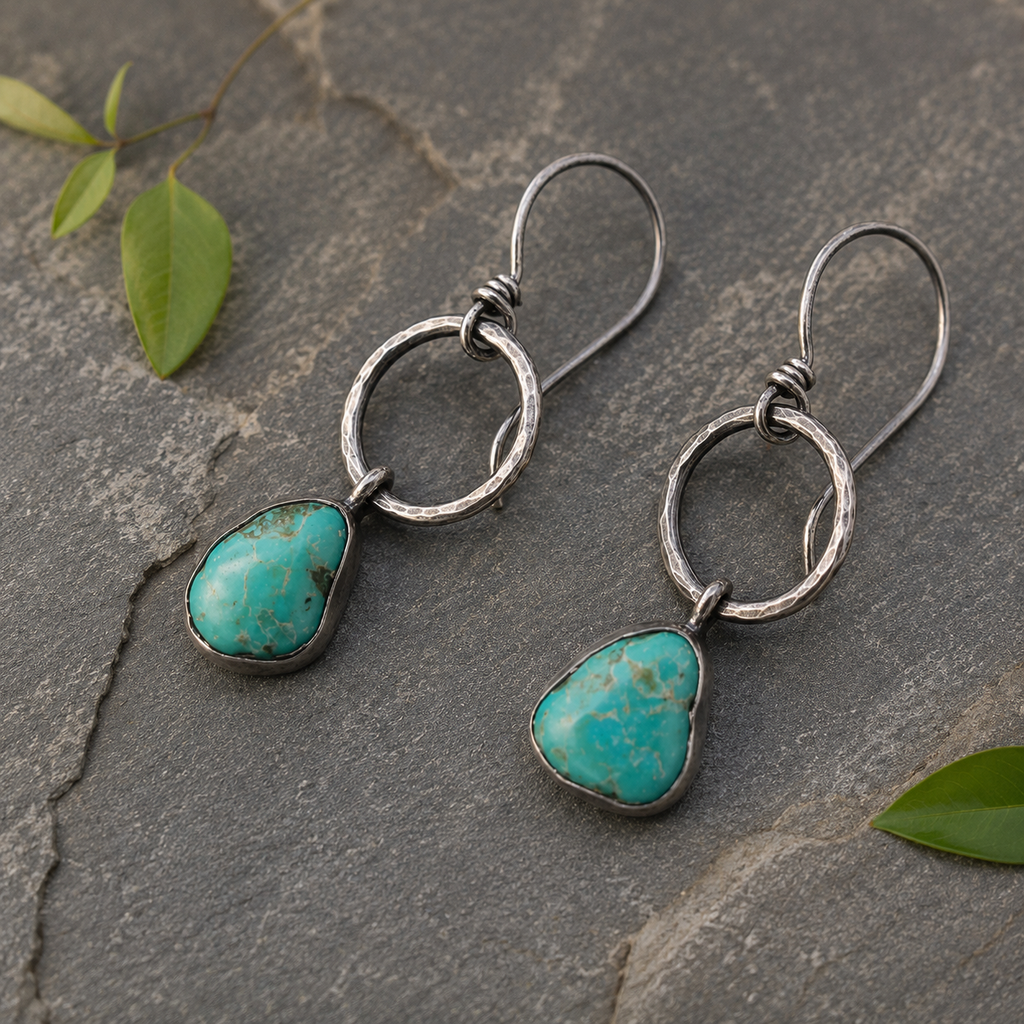 Handmade Oxidized Sterling Silver Turquoise Earrings