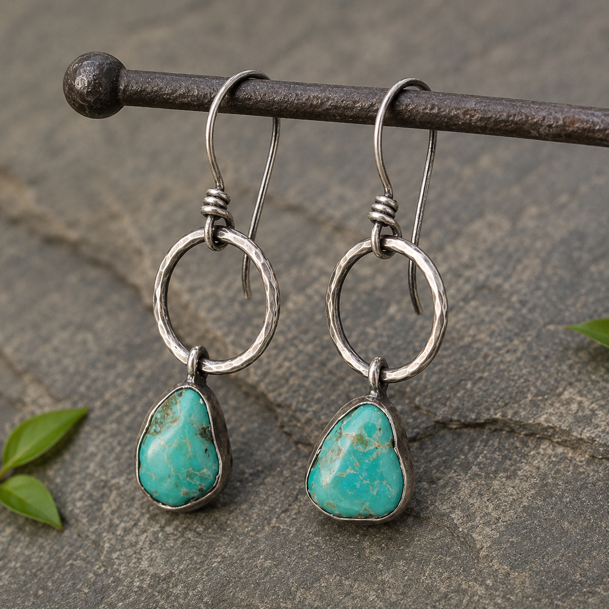 Handmade Oxidized Sterling Silver Turquoise Earrings