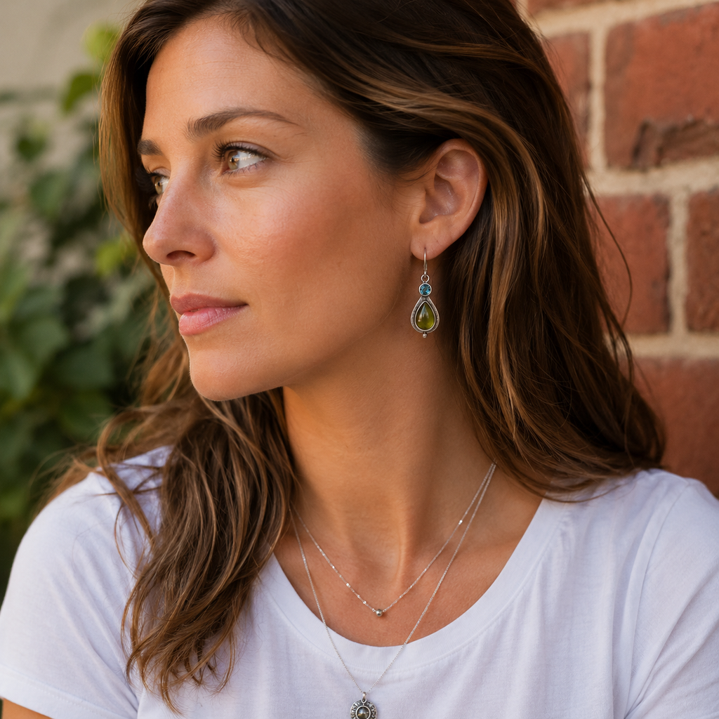 Handmade Sterling Silver Peridot & Zircon Earrings
