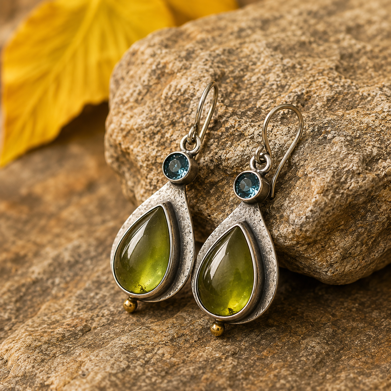 Handmade Sterling Silver Peridot & Zircon Earrings