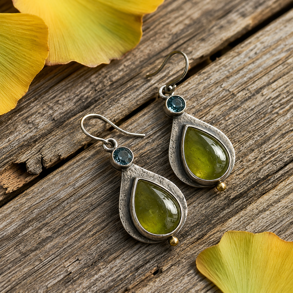 Handmade Sterling Silver Peridot & Zircon Earrings