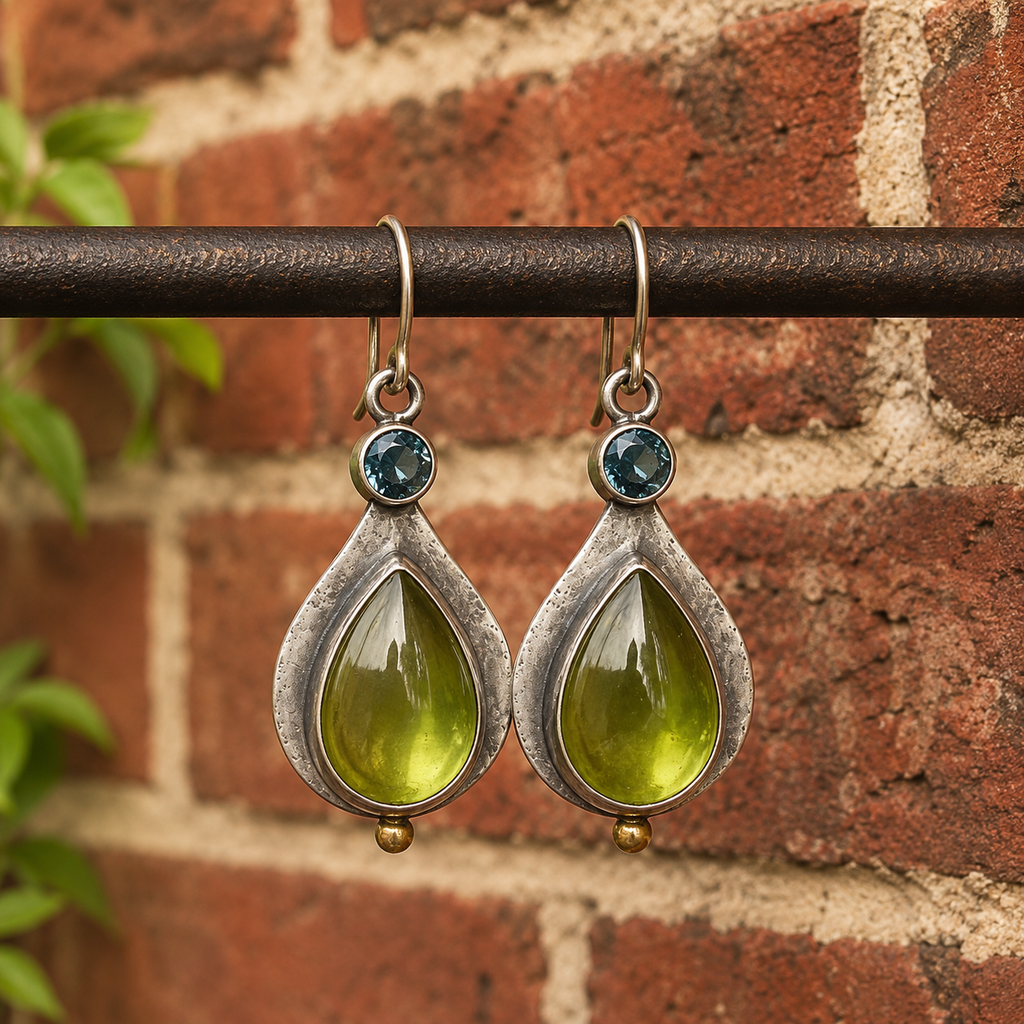 Handmade Sterling Silver Peridot & Zircon Earrings