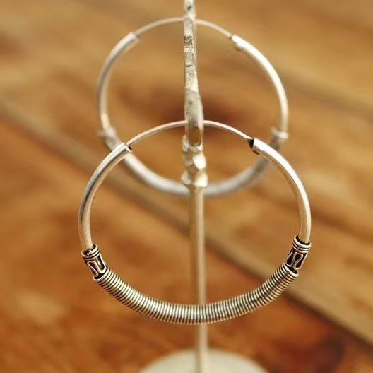 Handmade Sterling Silver Hoop Earrings | Artisan Boho Silver Hoop Earrings for Women