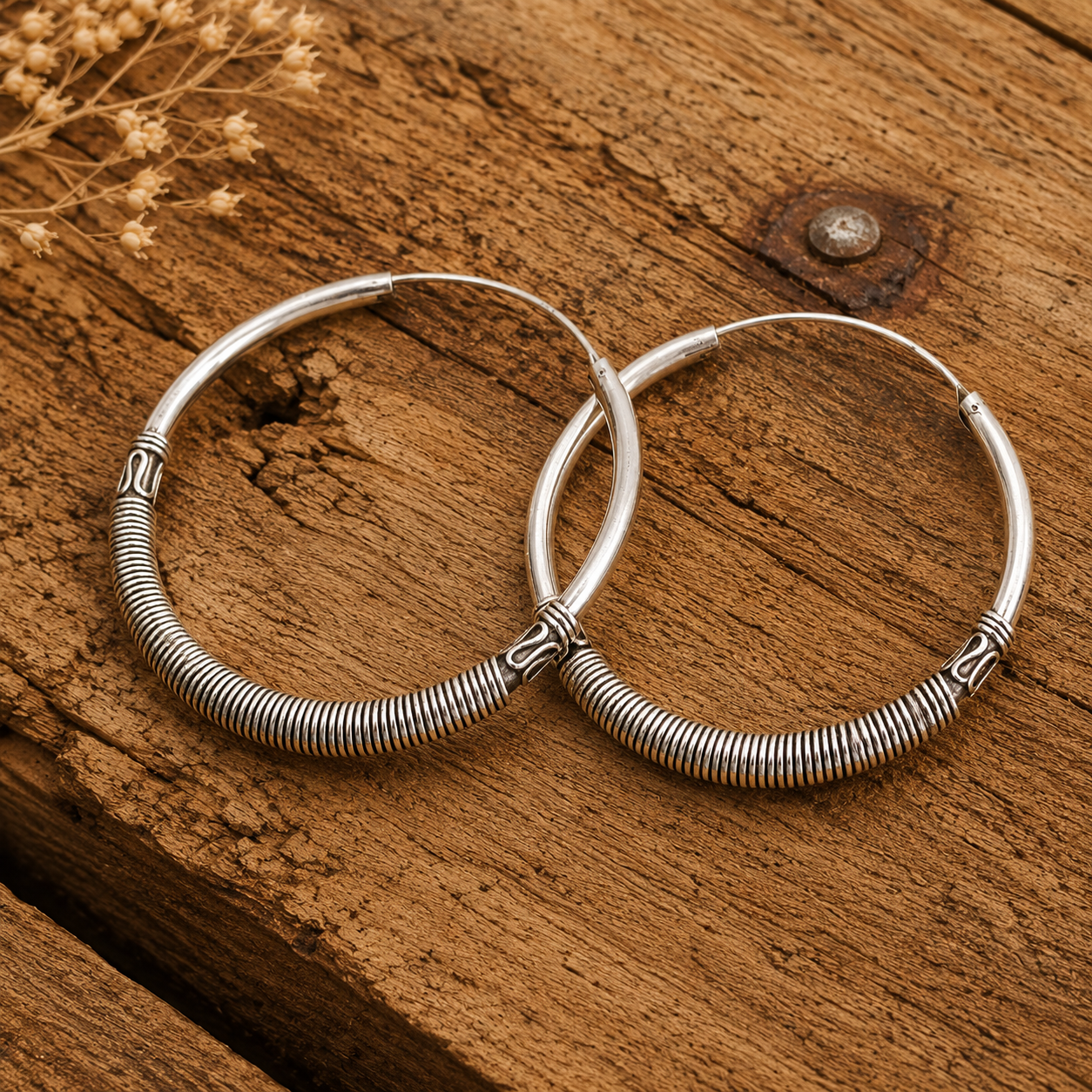 Handmade Sterling Silver Hoop Earrings | Artisan Boho Silver Hoop Earrings for Women