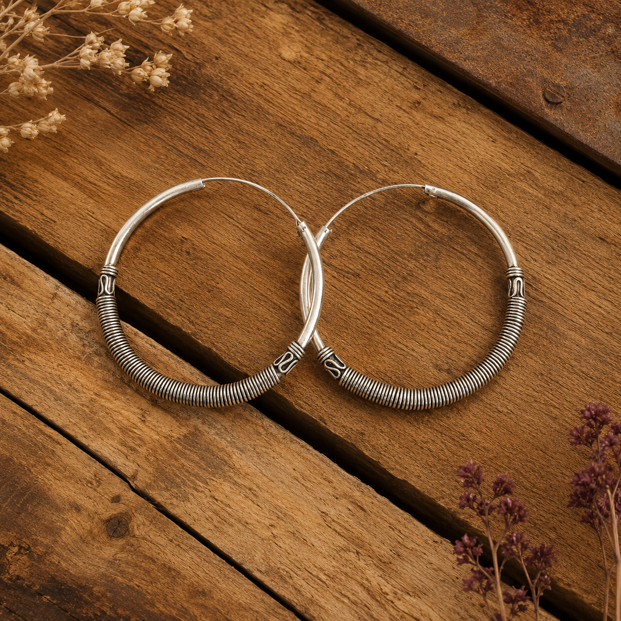 Handmade Sterling Silver Hoop Earrings | Artisan Boho Silver Hoop Earrings for Women
