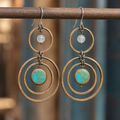 Handmade Brass Earrings with Natural Royston Turquoise & Moonstone