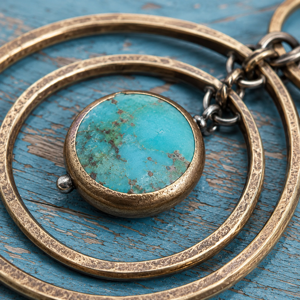 Handmade Brass Earrings with Natural Royston Turquoise & Moonstone