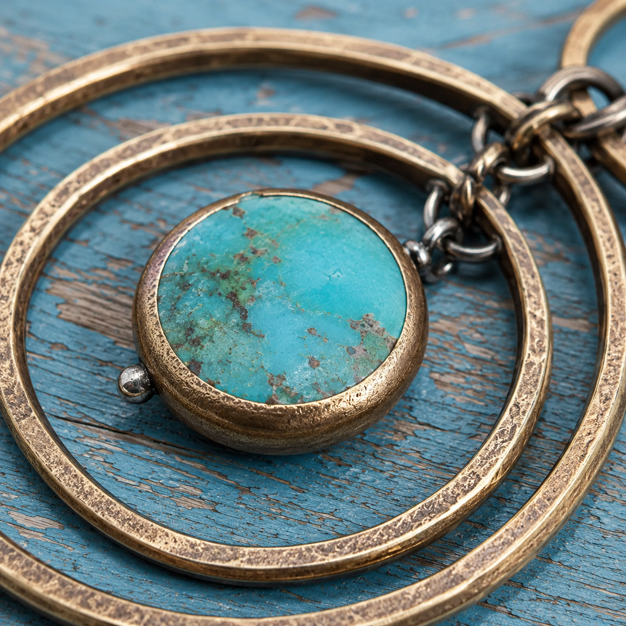 Handmade Brass Earrings with Natural Royston Turquoise & Moonstone