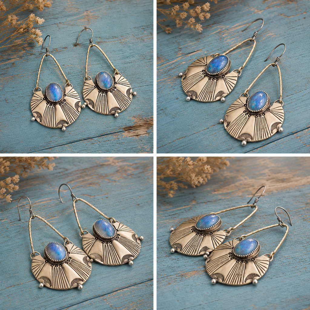 Handmade Moonstone Sterling Silver Earrings | Boho Artisan Moonstone Statement Earrings for Women