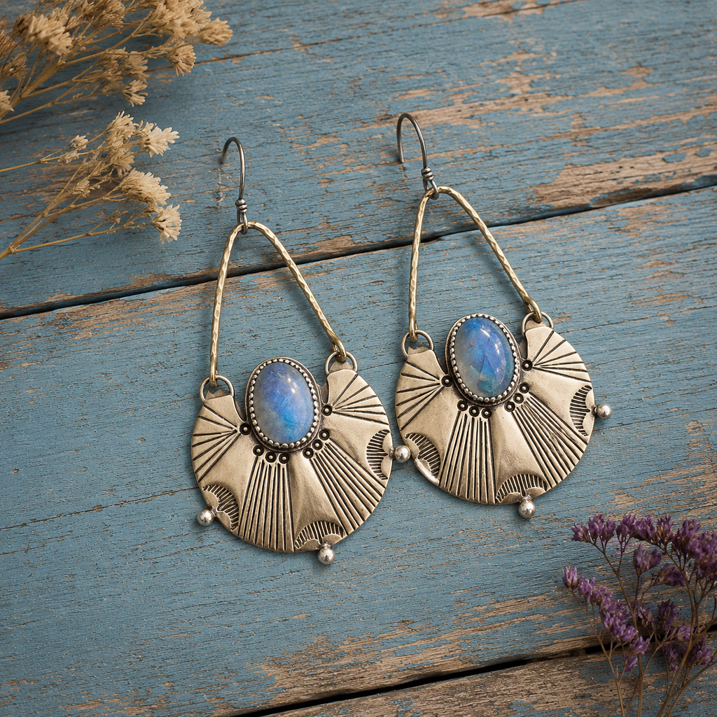 Handmade Moonstone Sterling Silver Earrings | Boho Artisan Moonstone Statement Earrings for Women
