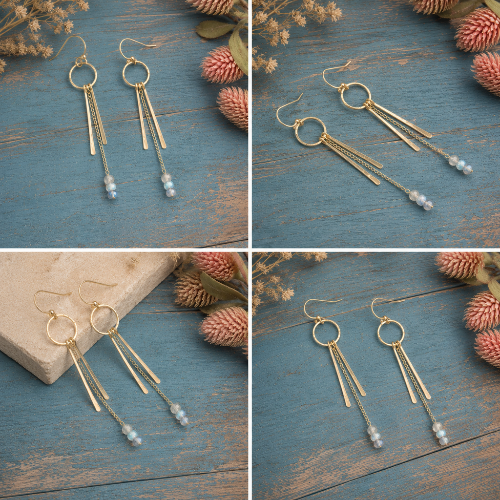 14K Gold Filled Moonstone Dangle Earrings