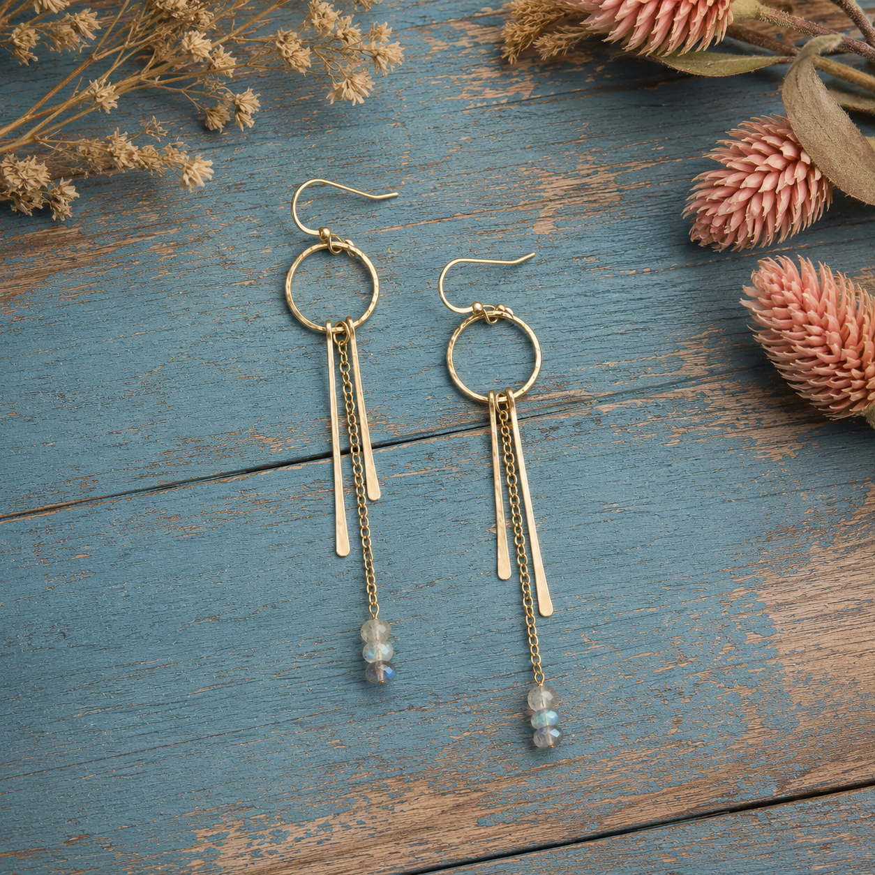 14K Gold Filled Moonstone Dangle Earrings
