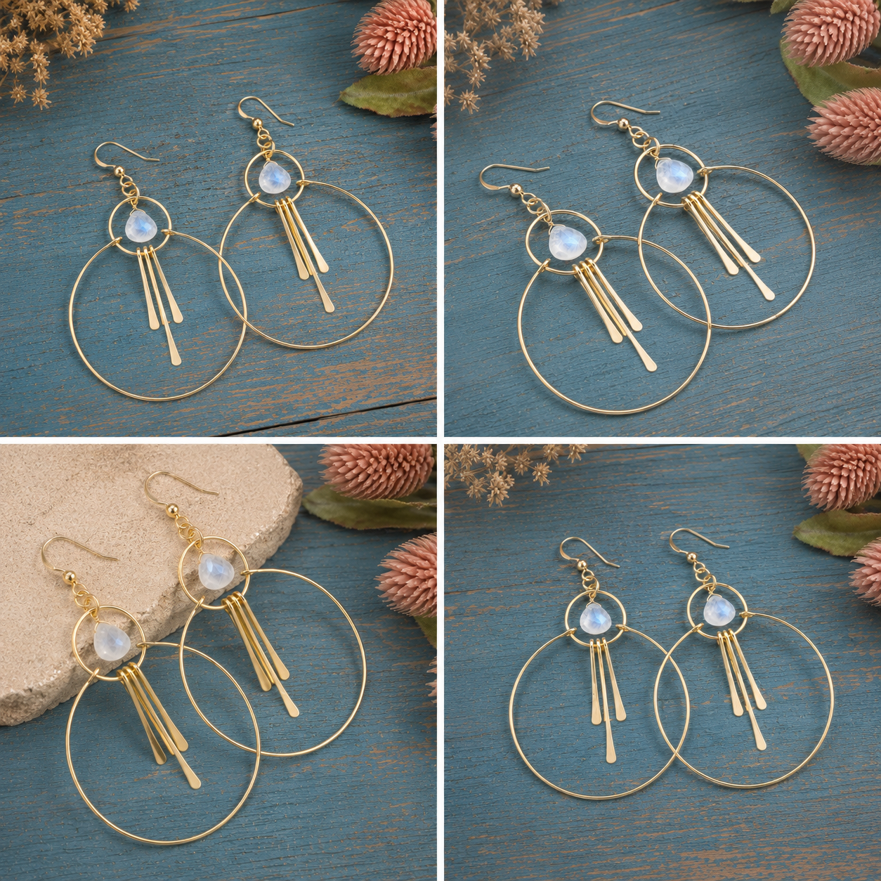 Handmade 18K Gold Filled Moonstone Earrings | Boho Dangle Earrings for Women
