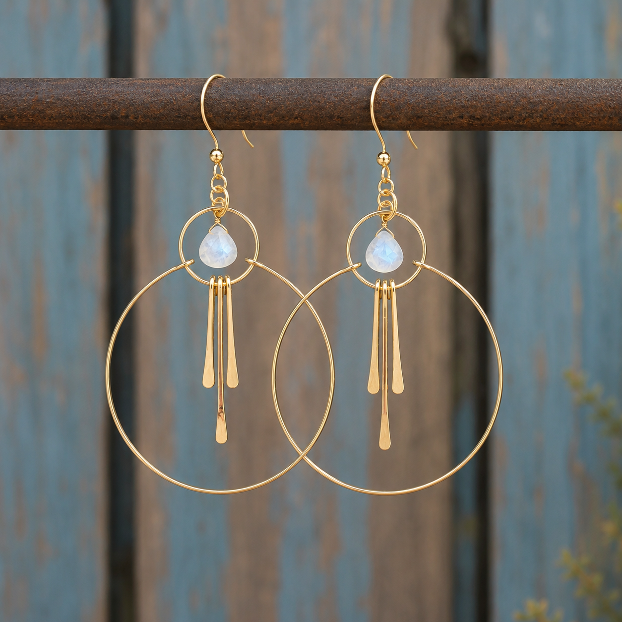 Handmade 18K Gold Filled Moonstone Earrings | Boho Dangle Earrings for Women