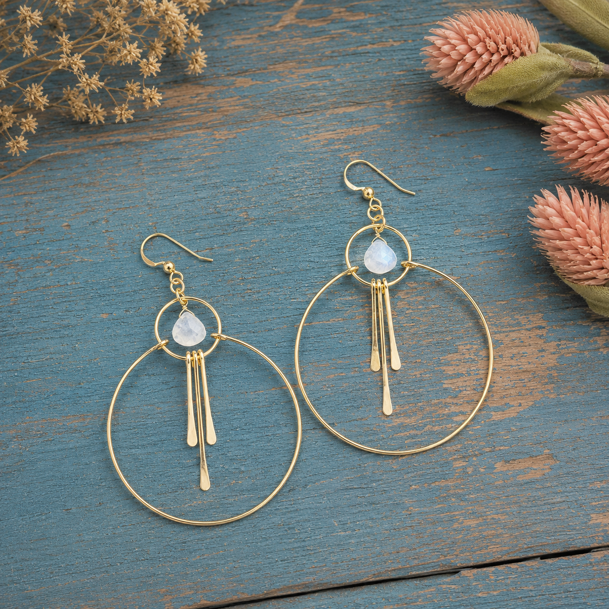 Handmade 18K Gold Filled Moonstone Earrings | Boho Dangle Earrings for Women