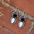 Vintage Black Onyx & Mother of Pearl Sterling Silver Earrings
