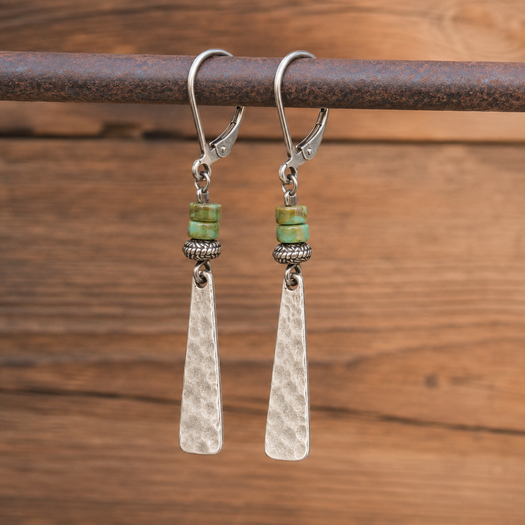 Handmade Hammered Sterling Silver Turquoise Earrings