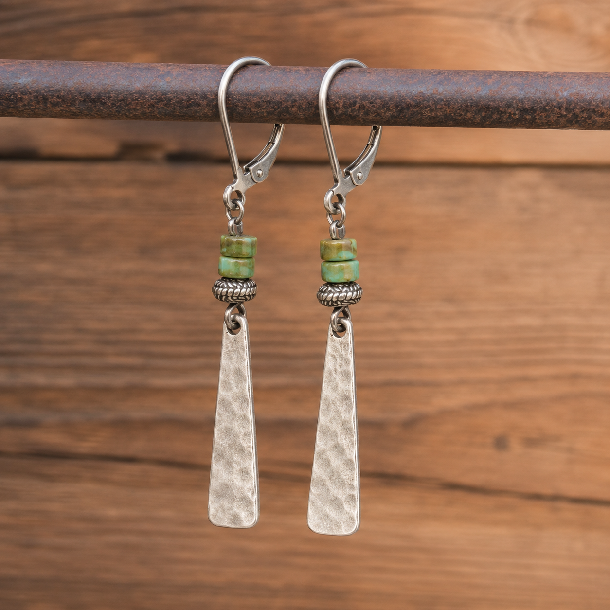 Handmade Hammered Sterling Silver Turquoise Earrings