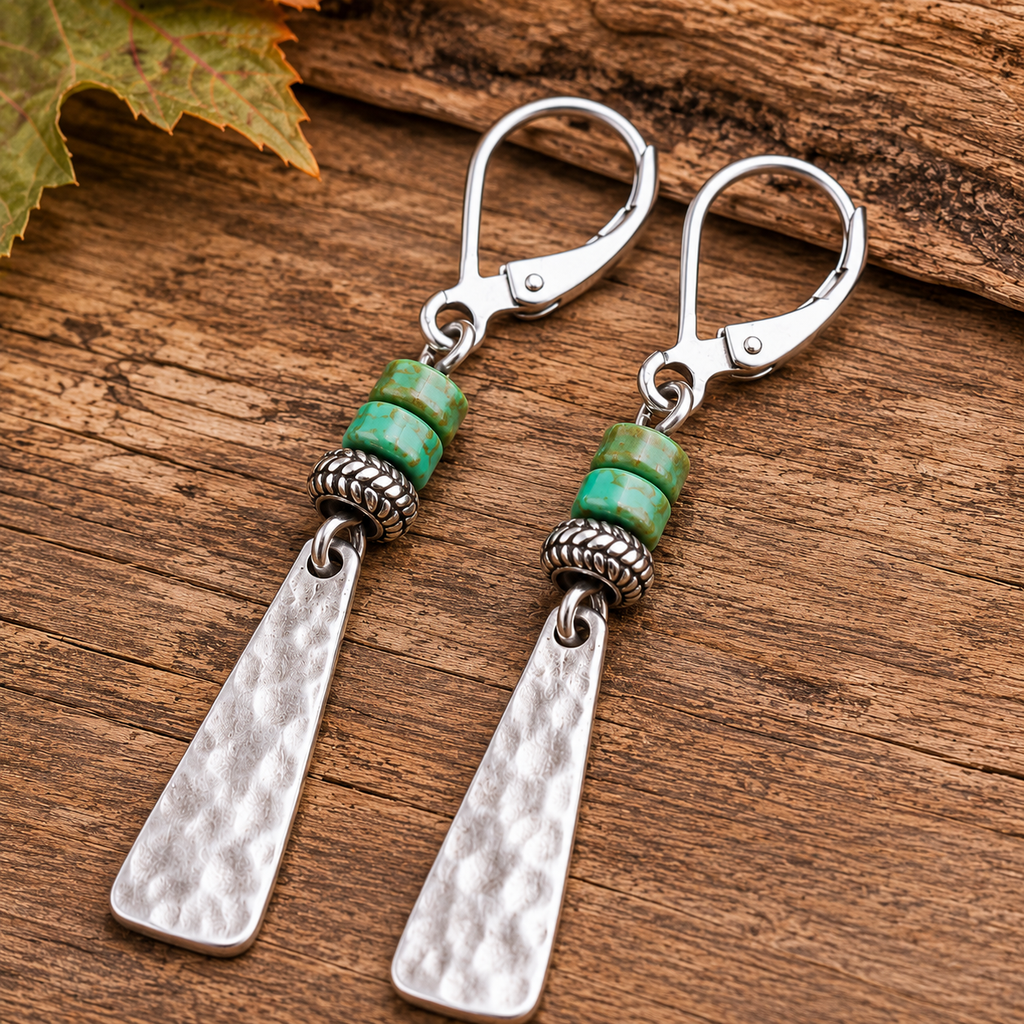 Handmade Hammered Sterling Silver Turquoise Earrings