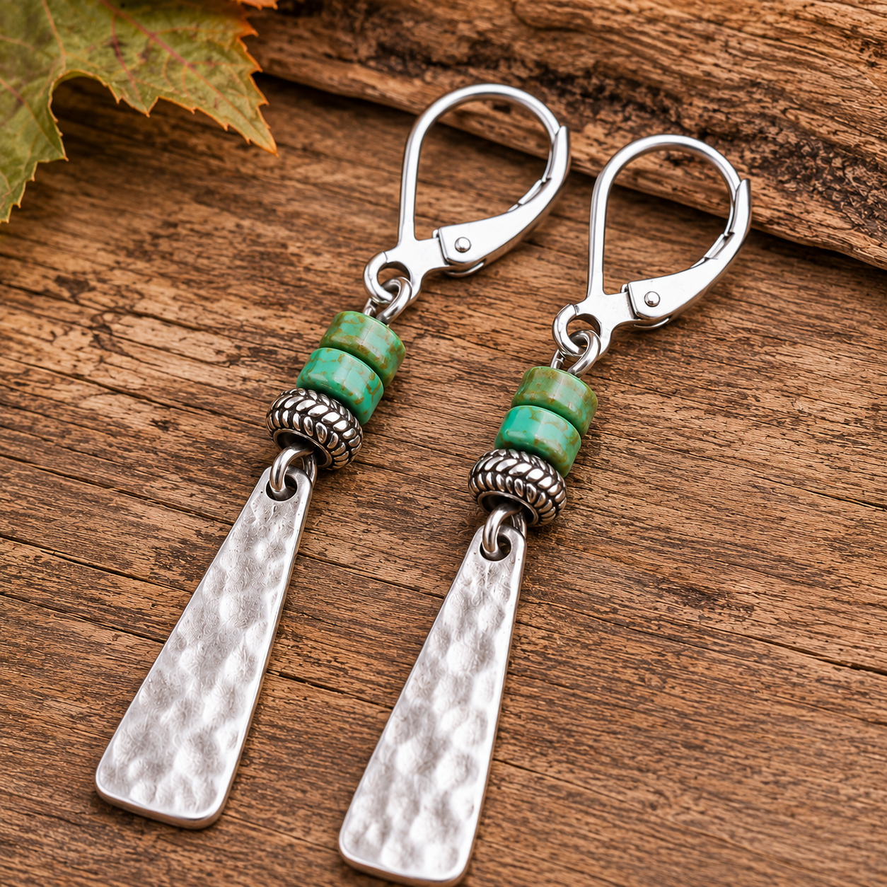 Handmade Hammered Sterling Silver Turquoise Earrings