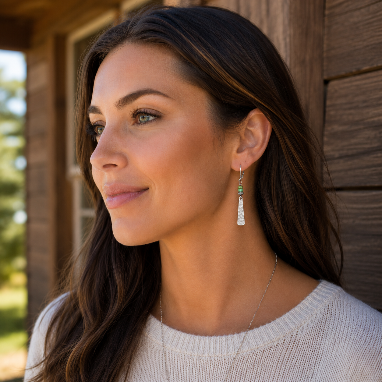 Handmade Hammered Sterling Silver Turquoise Earrings