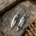 Handmade Sterling Silver Green Agate Leaf Earrings